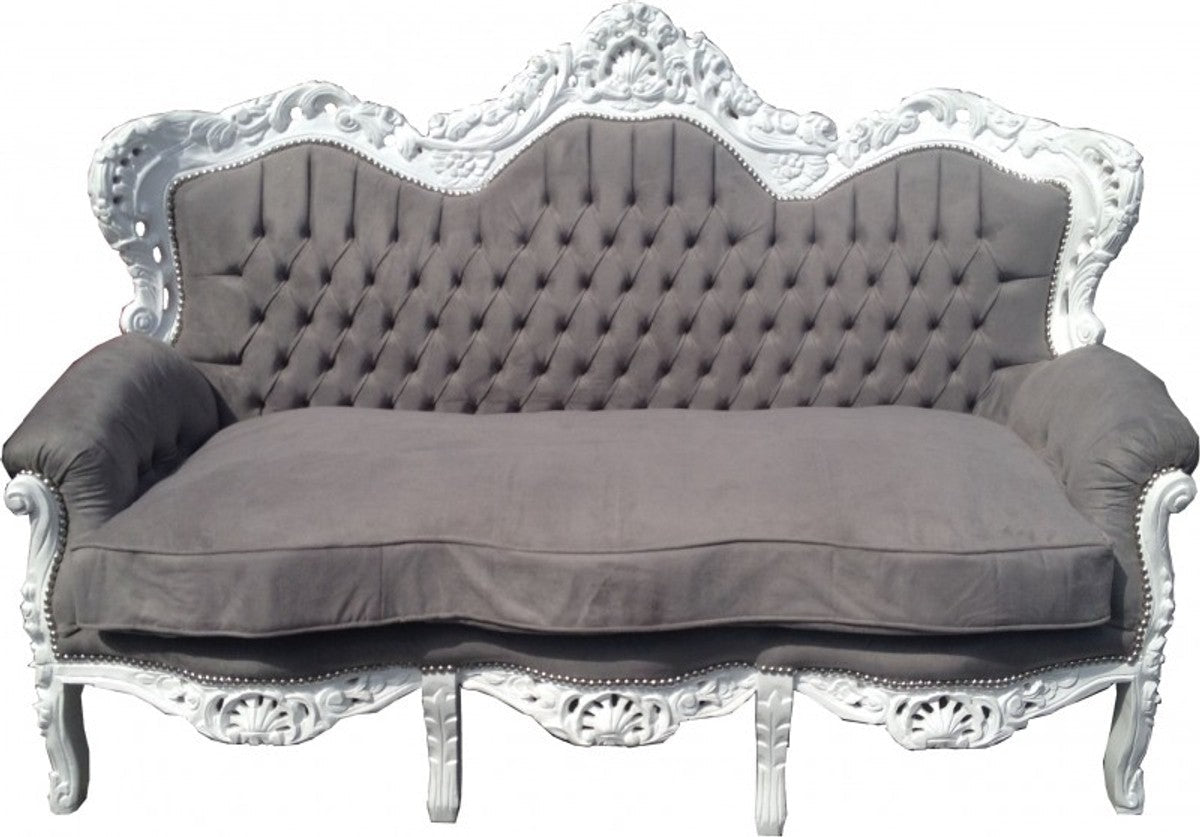 Barock 3-er Sofa King Grau / Weiß - Möbel Barock