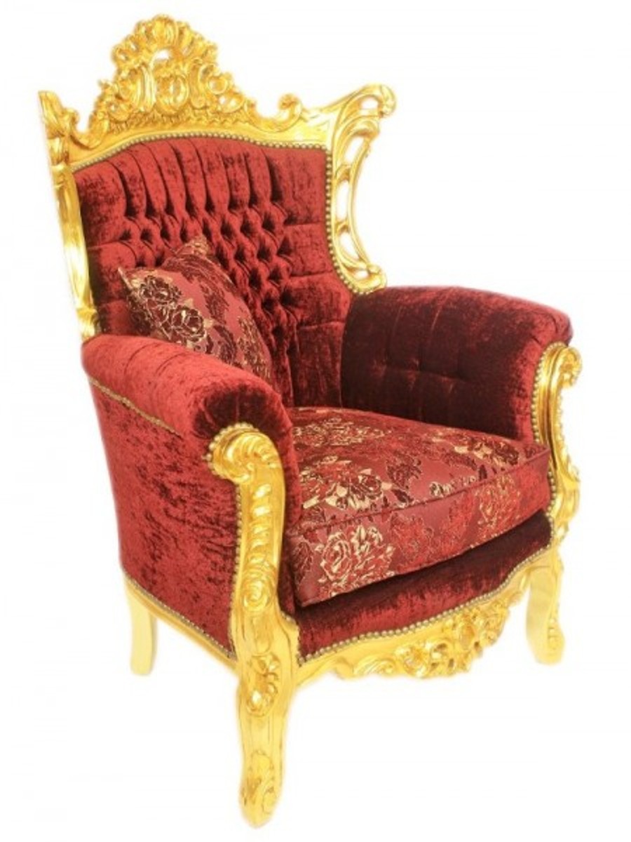 Barock Wohnzimmer Set Master Bordeaux Muster Samtstoff / Gold - 2er Sofa + 2 Sessel - Limited Edition!