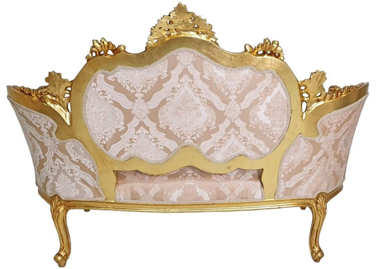 Barock Sofa Rosa / Weiß / Gold - Handgefertigtes Wohnzimmer Sofa im Barockstil - Wohnzimmer Möbel im Barockstil - Antik Stil Möbel - Prunkvolle Barock Möbel - Barock Einrichtung