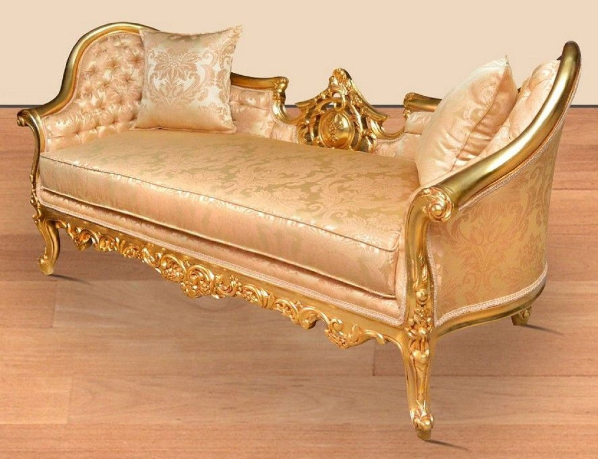 Barock Wohnzimmer Sofa Gold / Gold - Handgefertigte Lounge Couch mit edlem Muster - Barock Wohnzimmer Möbel