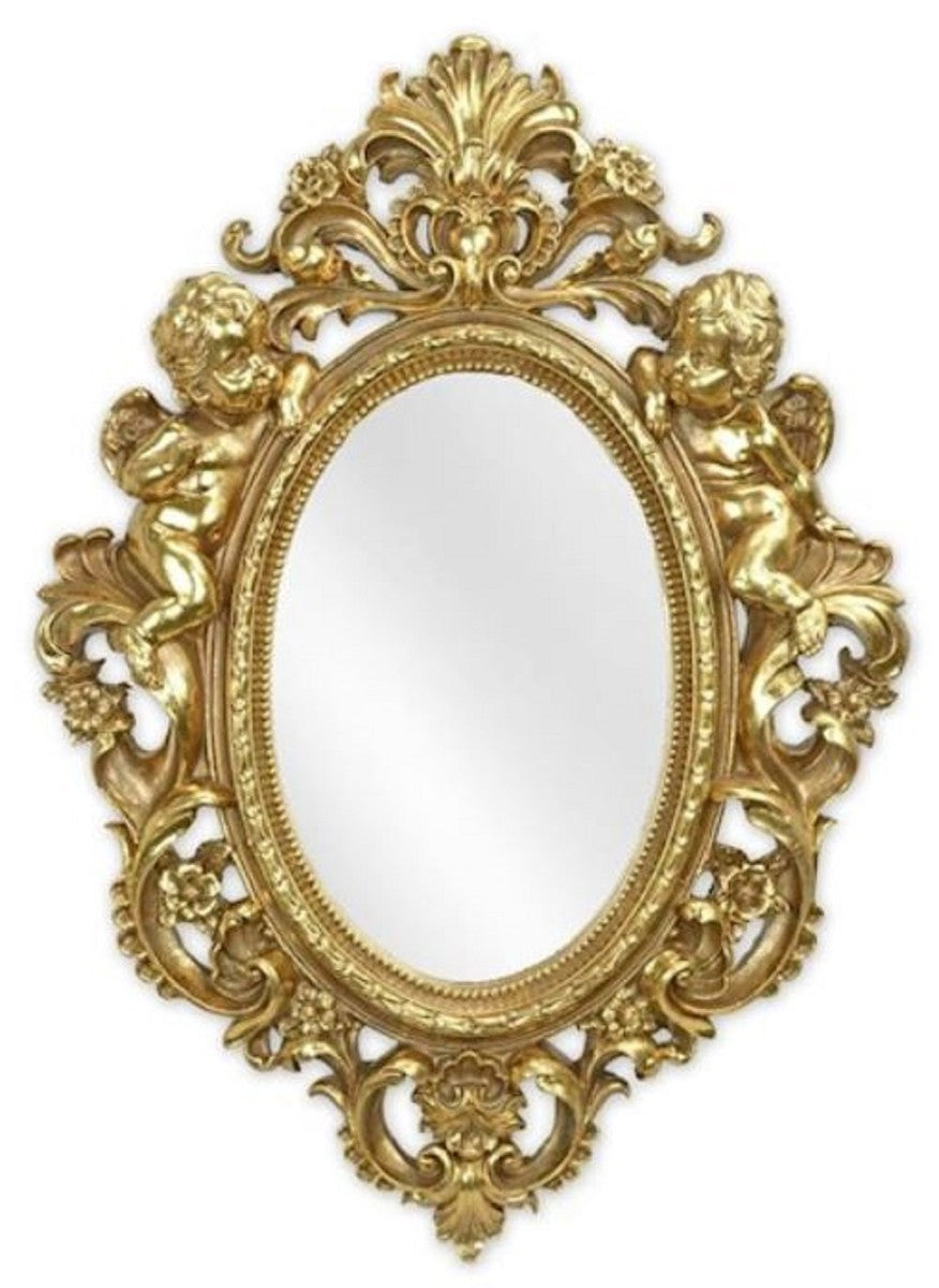 Barock Spiegel Gold 35,1 x H. 48,8 cm - Antik Stil Wandspiegel - Wohnzimmer Spiegel - Garderoben Spiegel - Barock Möbel