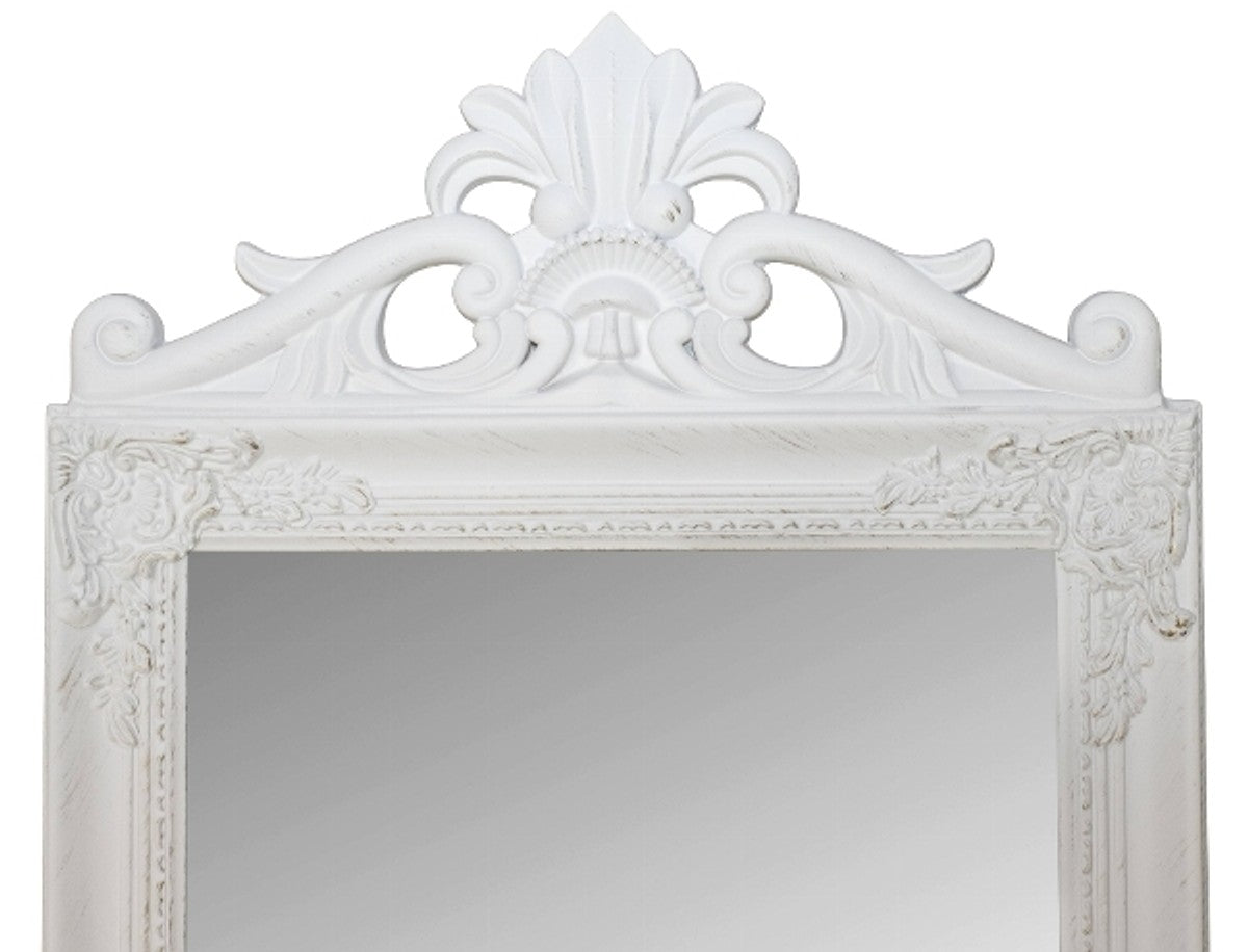 Barock Standspiegel Weiss mit wunderschönen Barockrahmen und Ornamentaufsatz H. 180 cm - Handgefertigt