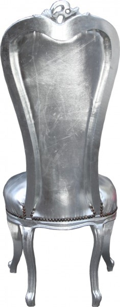 Barock Thron Stuhl Queen Anne Silber/Silber - Hochlehnstuhl Hochlehner