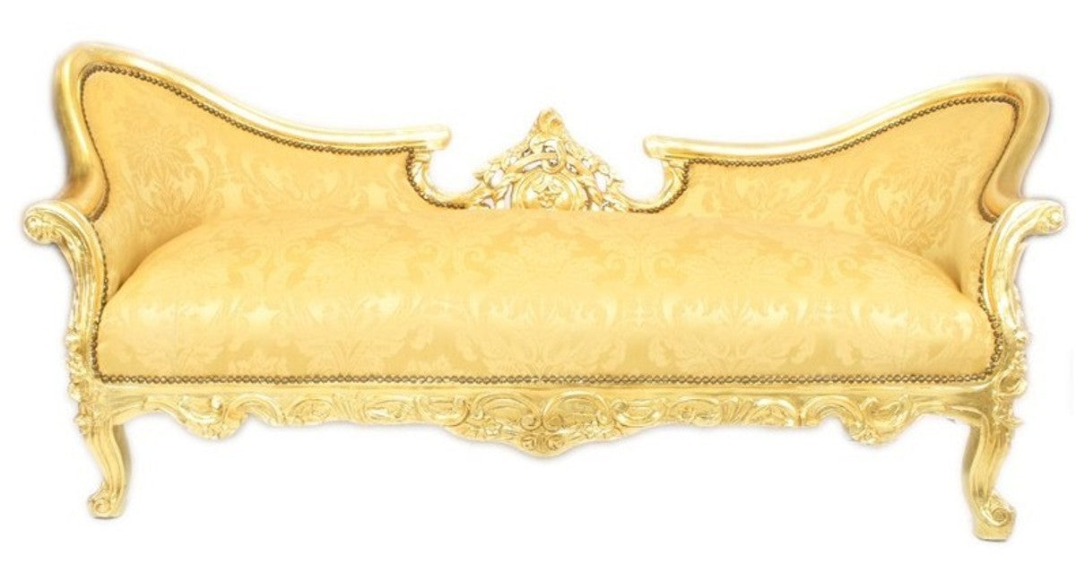 Barock Sofa Garnitur Vampire Gold Blumen Muster / Gold - Antik Design Möbel Couch Wohnzimmer