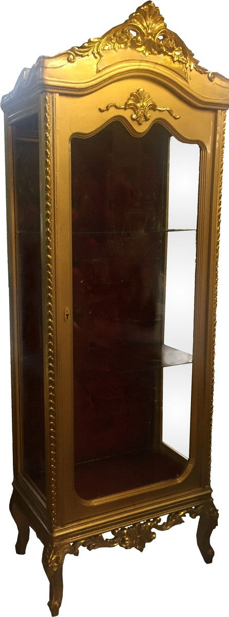 Barock Vitrine Gold / Bordeaux H 205 cm, B 70 cm - Vitrinenschrank - Wohnzimmerschrank Glasvitrine - Antik Look