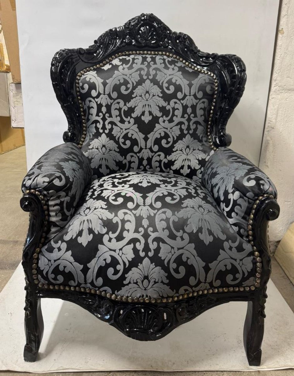 Barock Wohnzimmer Silber Muster / Schwarz - Antik Stil Möbel