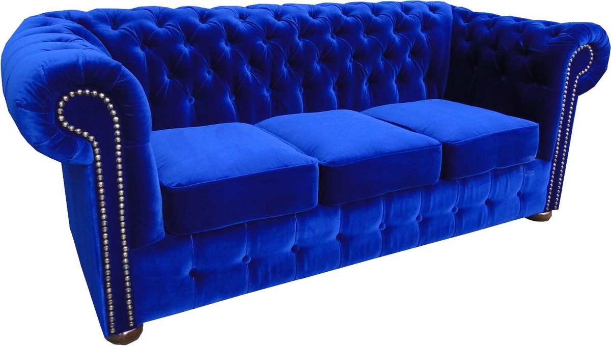 Chesterfield 3er Sofa in Royalblau 200 x 90 x H. 78 cm - Luxus Qualität