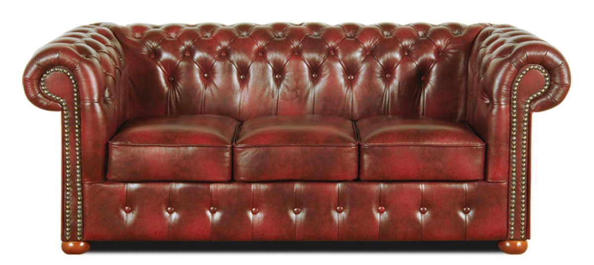Chesterfield Echtleder 3er Sofa Weinrot 200 x 90 x H. 78 cm - Luxus Kollektion