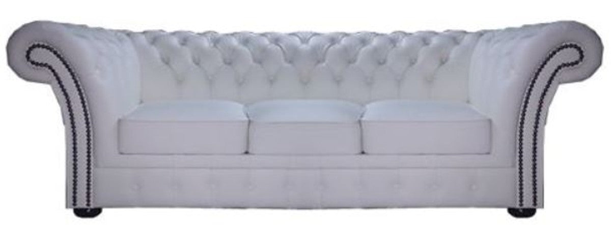 Chesterfield Echtleder 3er Sofa Weiß 210 x 90 x H. 80 cm - Luxus Kollektion