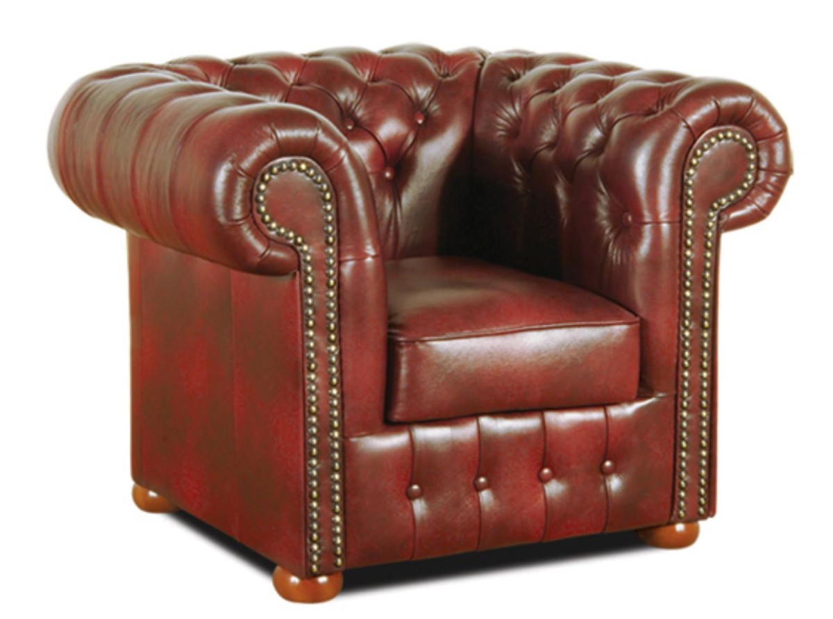 Chesterfield Wohnzimmer 3er Set Weinrot - Luxus Echtleder Möbel