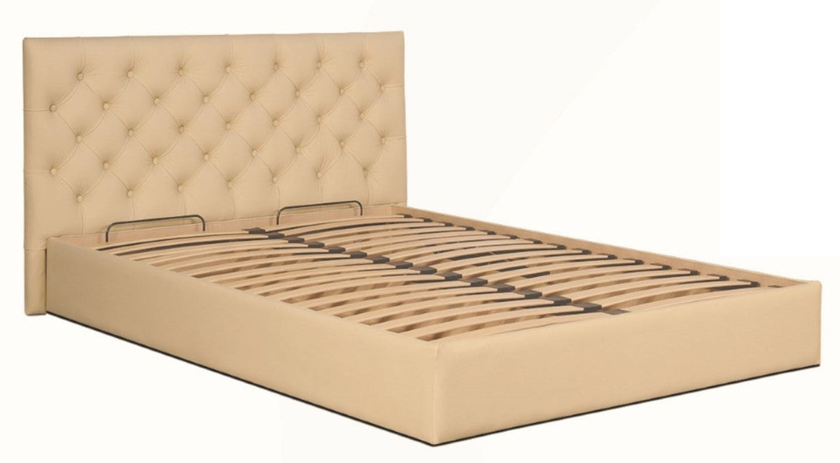 Chesterfield Bett Beige - Echtleder Möbel