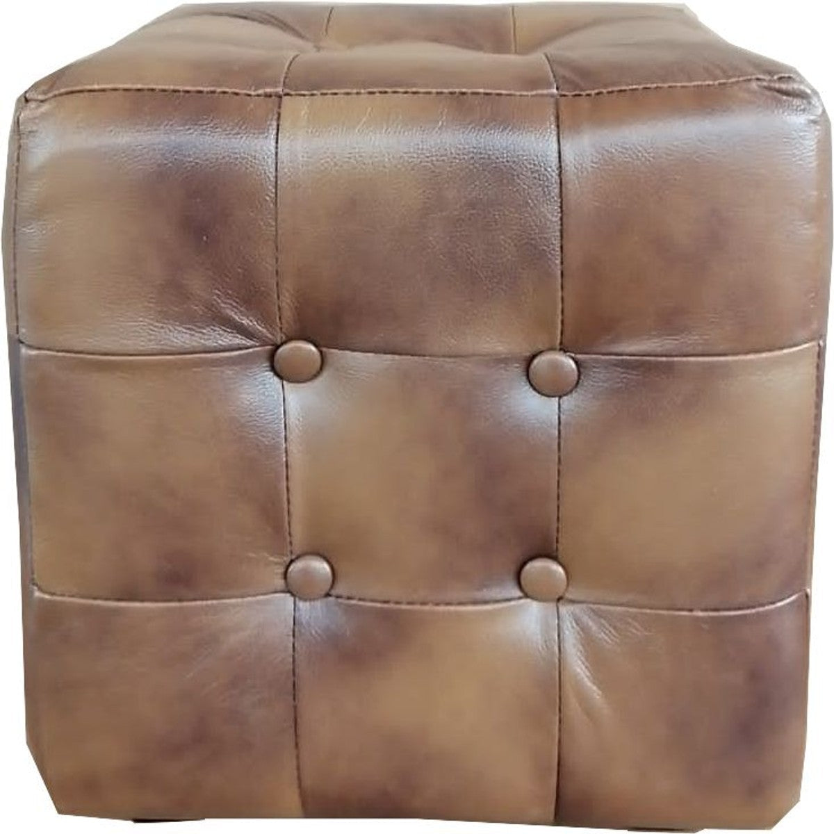 Chesterfield Echtleder Hocker Vintage Braun 40 x 40 x H. 42 cm - Luxus Möbel