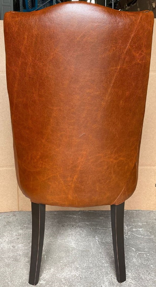 Chesterfield Leder Esszimmerstuhl Braun / Antik Schwarz - Echtleder Stuhl - Chesterfield Leder Esszimmer Möbel