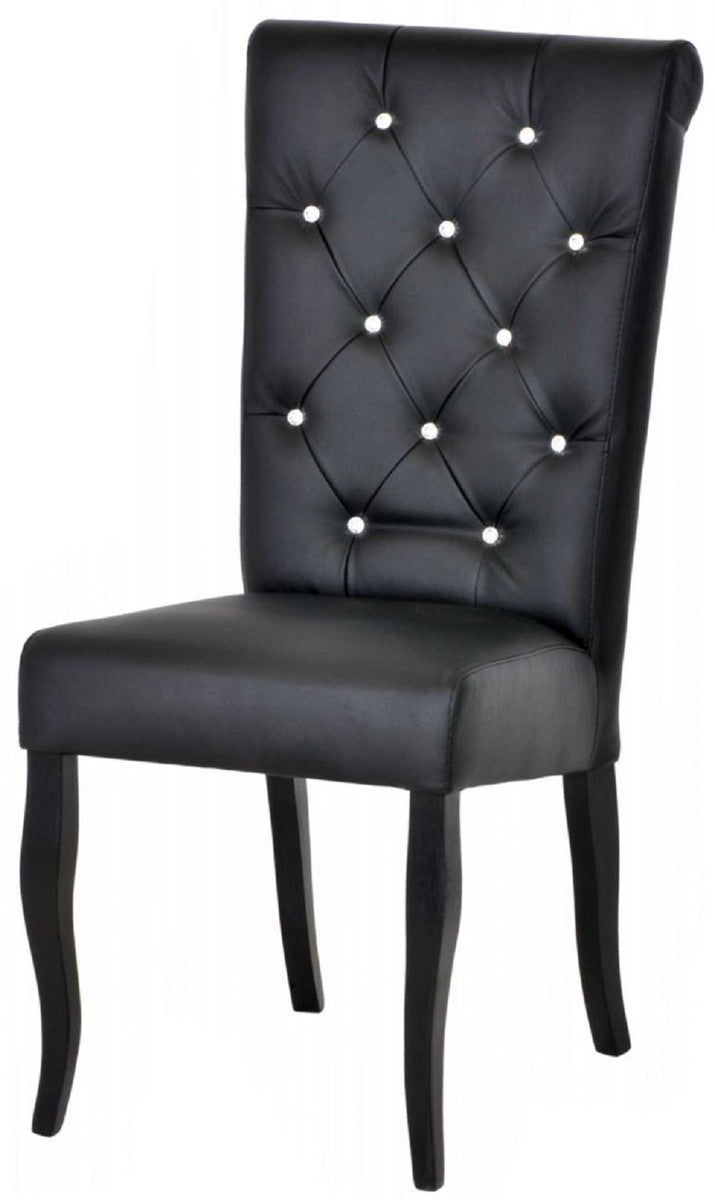 Chesterfield Neo Barock Esszimmer Stuhl Schwarz / Schwarz - Kunstleder Küchen Stuhl mit Glitzersteinen - Esszimmer Möbel - Chesterfield Möbel - Neo Barock Möbel