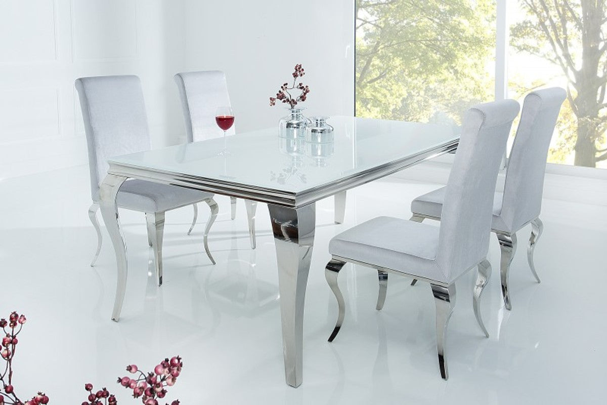 Designer Esstisch 180 cm Weiss / Silber - Modern Barock
