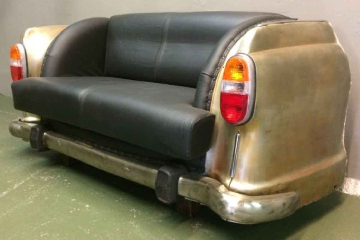 Designer Autosofa Schwarz / Gold / Silber 163 x 70 x H. 78 cm - Wohnzimmer Sofa im Auto Design - Wohnzimmer Auto Möbel
