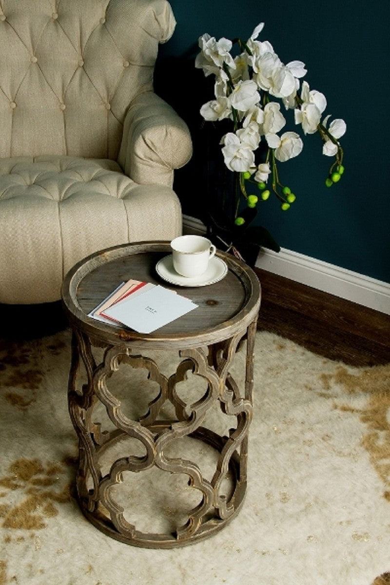 Designer Beistelltisch Braun Ø 40 x H. 54 cm - Moderner Runder Holztisch