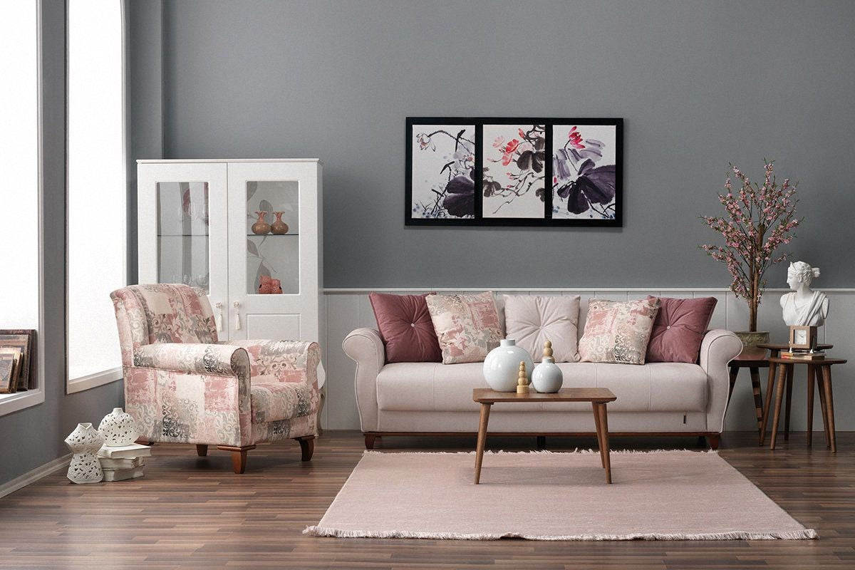 Designer Bergere Sessel Stuttgart Weiß/Rose Muster - Hotel Möbel