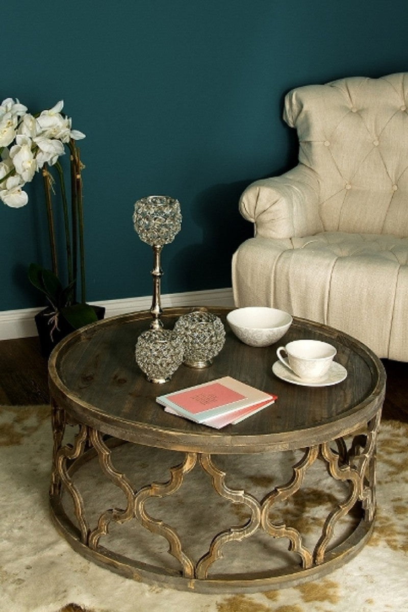 Designer Couchtisch Braun Ø 80 x H. 37 cm - Moderner Runder Holz Wohnzimmertisch