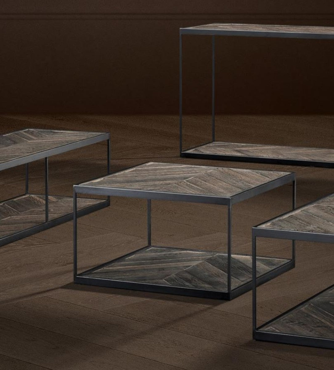 Designer Beistelltisch aus verzinktem Stahl und verwittertem Eichenholz - Luxus Kollektion