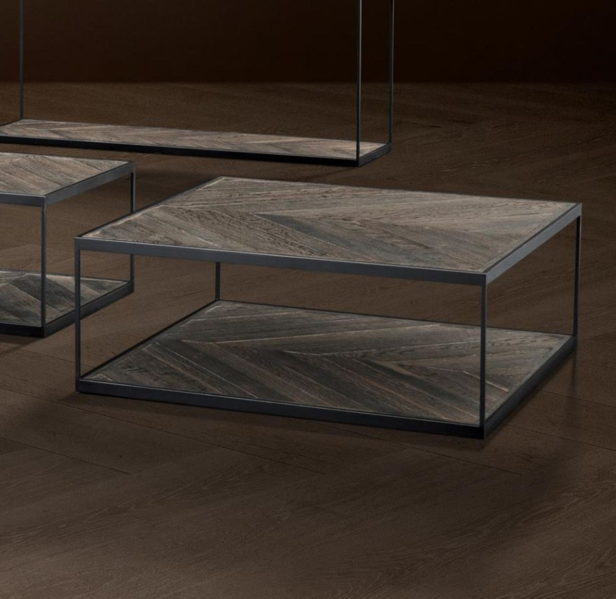 Designer Couchtisch aus verzinktem Stahl und verwittertem Eichenholz - Luxus Kollektion