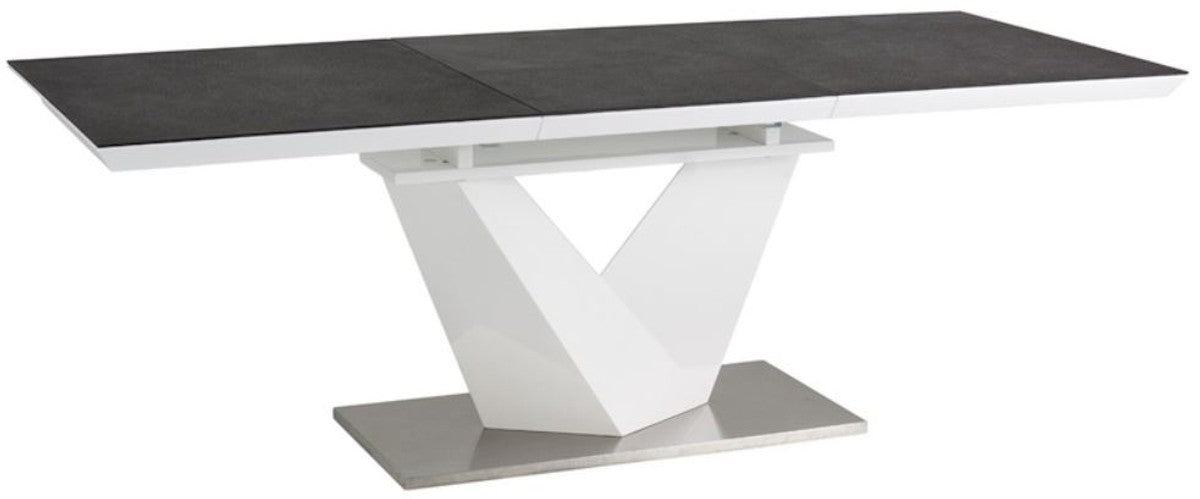Designer Esstisch Schwarz / Weiß / Silber - Verschiedene Tischgrößen - Moderner Ausziehbarer Küchentisch mit Tischplatte in Steinoptik - Esszimmer Möbel