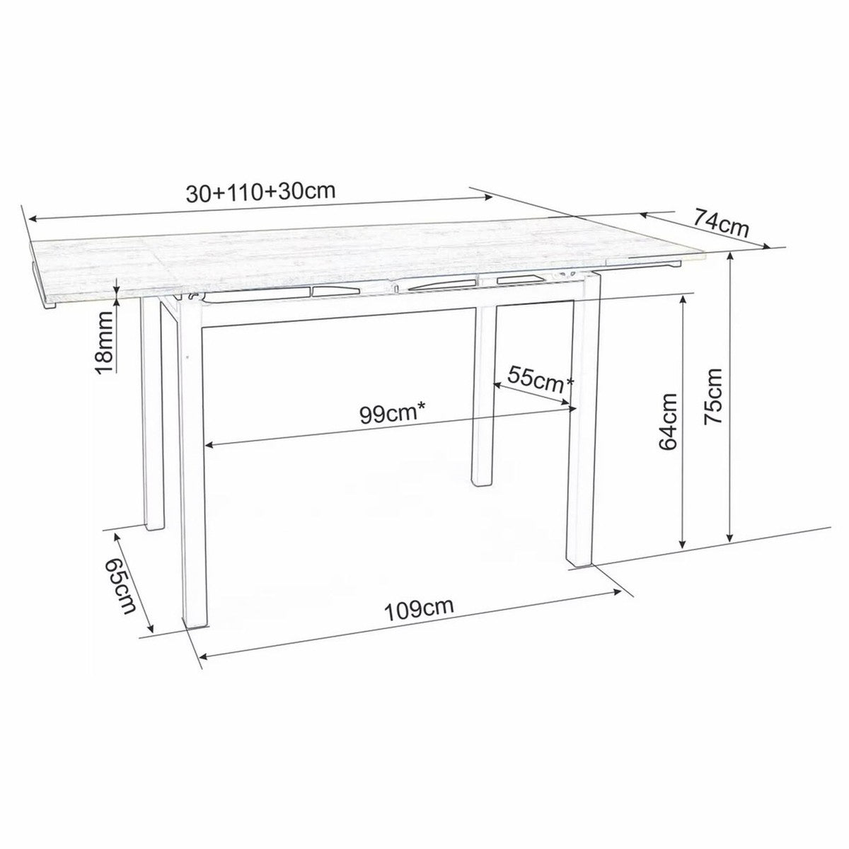 Metall Esstisch mit Glasplatte Silber 110-170 cm - Erweiterbarer Küchentisch
