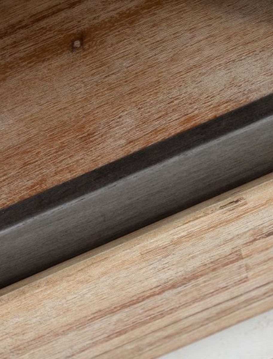 Designer Fernsehschrank mit Tür und Schublade Naturfarben / Teakgrau 170 x 42 x H. 46 cm - Sideboard - Handgefertigt aus Massivholz!