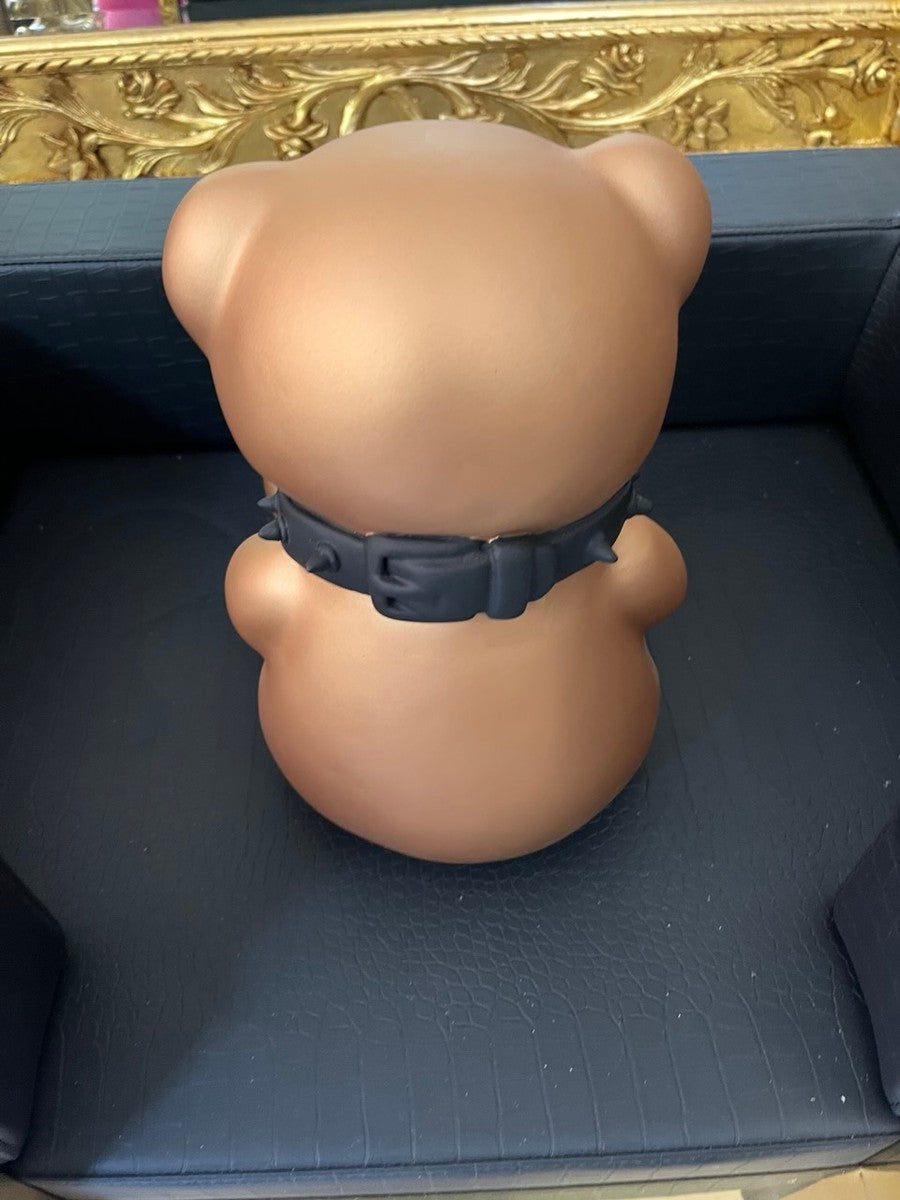 Dekofigur Teddybär Gold 31 cm – Skulptur mit schwarzem Halsband **EB**