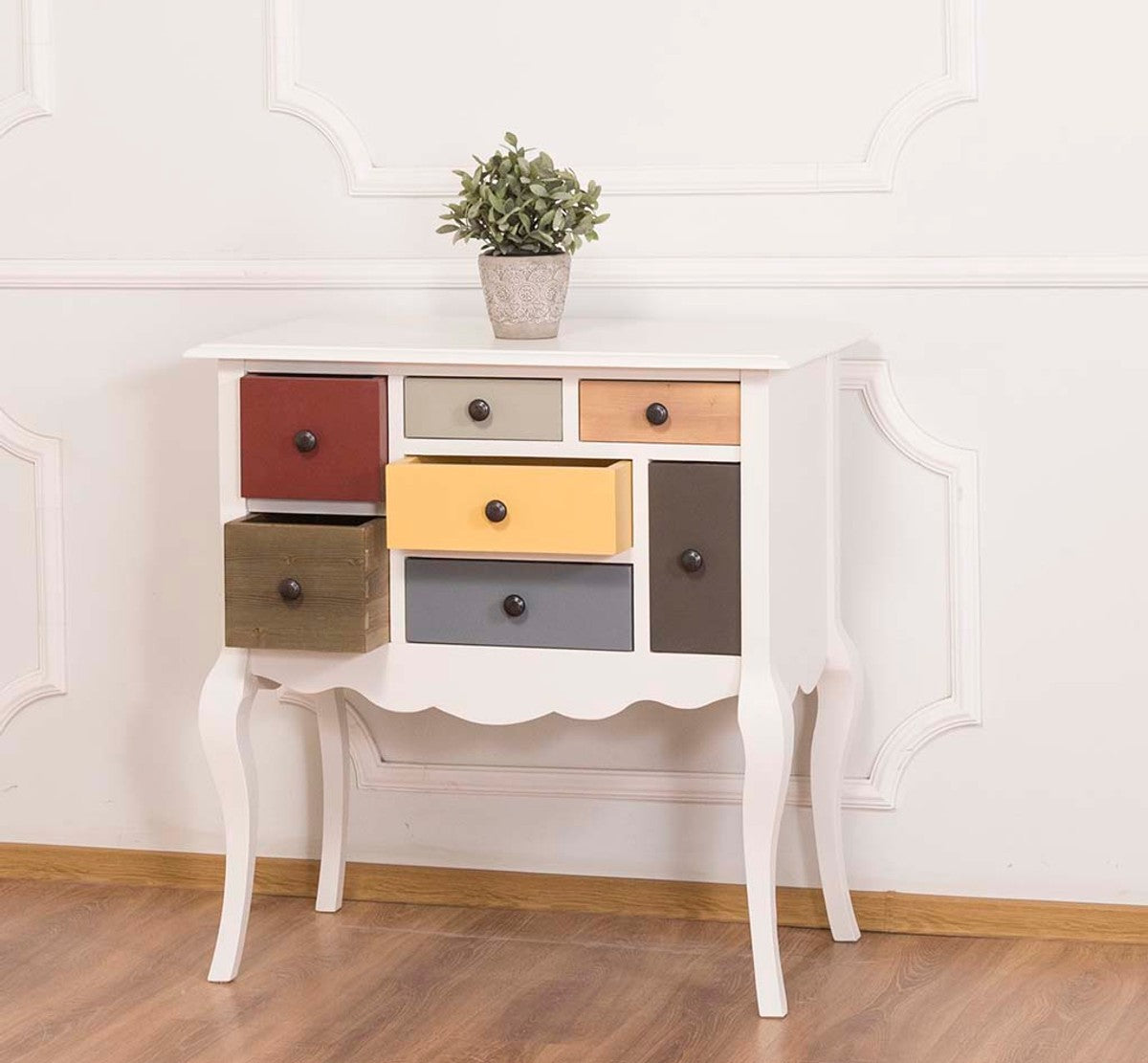 Designer Kommode mit 7 Schubladen Weiss / Mehrfarbig 80 x 48 x H. 82 cm - Landhausstil Möbel