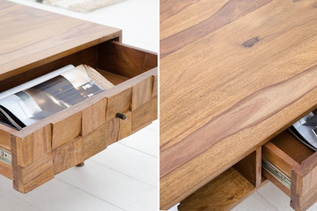 Designer Massivholz Couchtisch Natur B.117 x H.40 x T. 60 Salon Wohnzimmer Tisch