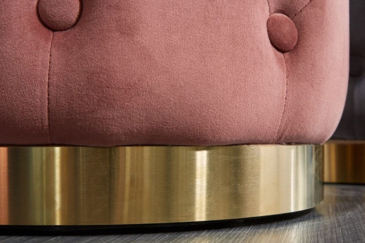 Chesterfield Samt Hocker Altrosa / Gold Ø 36 x H. 40 cm - Runder Sitzhocker - Chesterfield Möbel
