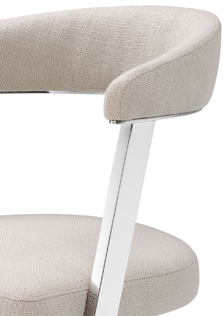 Designer Stuhl mit Armlehnen Naturfarben / Silber 53,5 x 49 x H. 78 cm - Esszimmerstuhl - Bürostuhl - Designermöbel