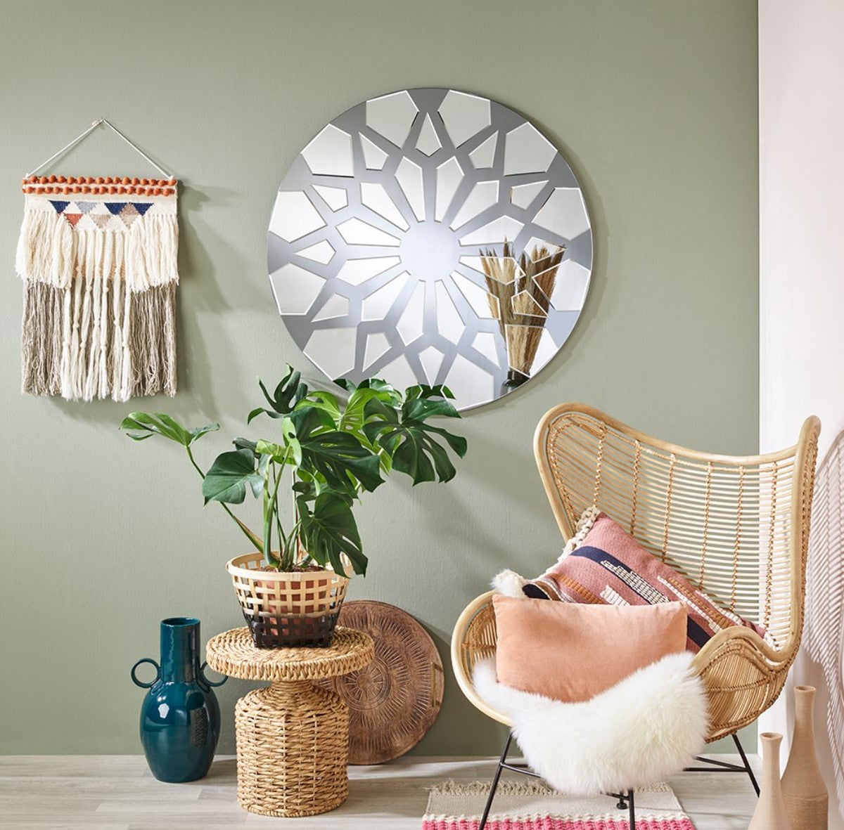 Designer Wandspiegel Grau Ø 100 cm - Moderner Design Spiegel - Garderoben Spiegel - Wohnzimmer Spiegel - Luxus Kollektion