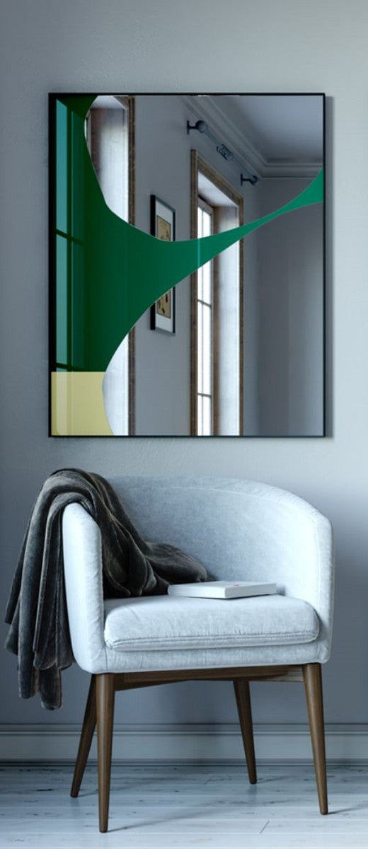 Designer Wandspiegel Grün / Gold 81 x H. 107 cm - Wohnzimmer Spiegel - Garderoben Spiegel - Luxus Qualität