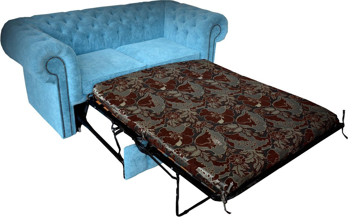 Chesterfield 2er Sofa in Hell Blau 180 x 100 x H. 80 cm - Luxus Chesterfield Schlafsofa
