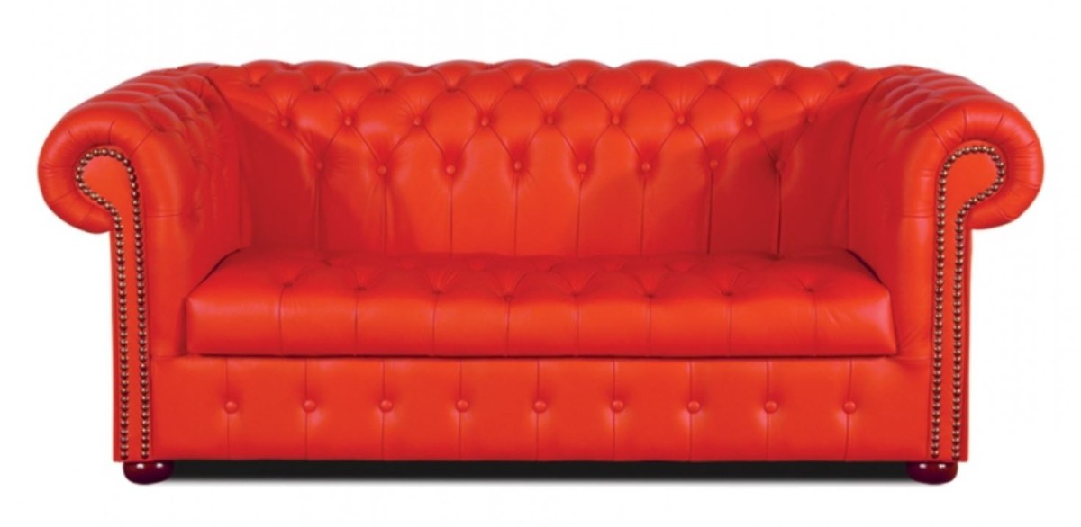 Chesterfield Echtleder 3er Sofa Rot 200 x 90 x H. 78 cm - Luxus Wohnzimmermöbel