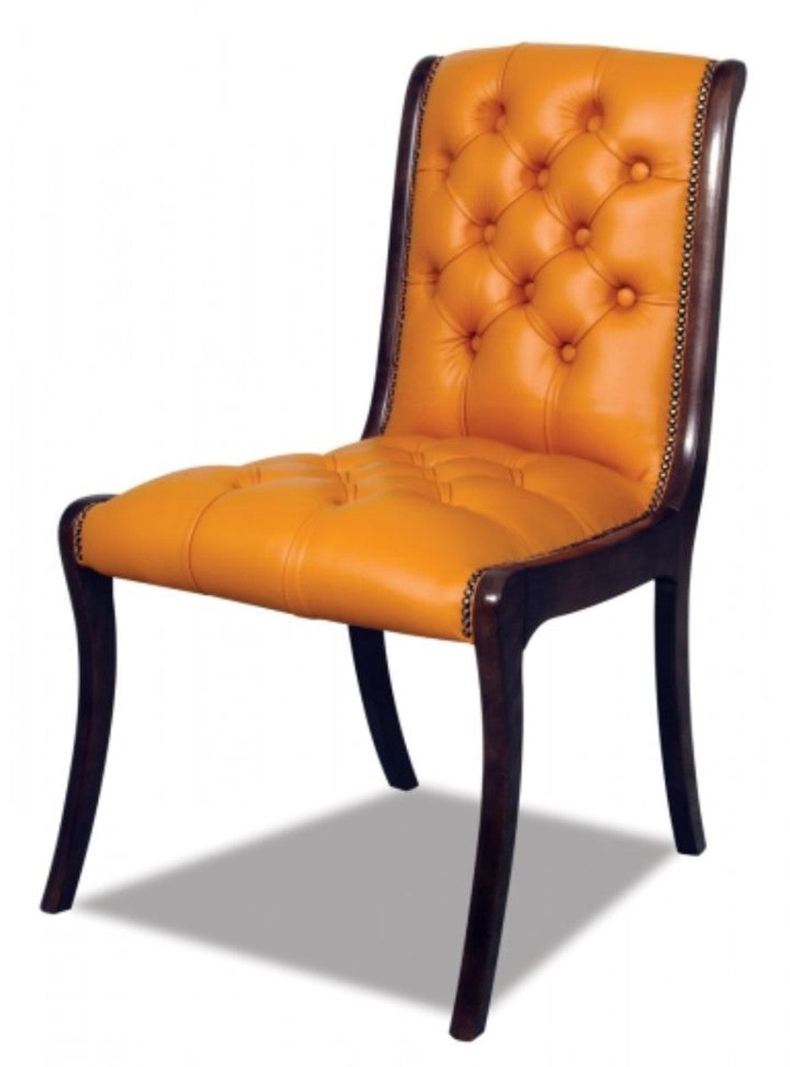 Echtleder Esszimmerstuhl Orange / Dunkelbraun 50 x 47 x H. 95 cm - Luxus Möbel