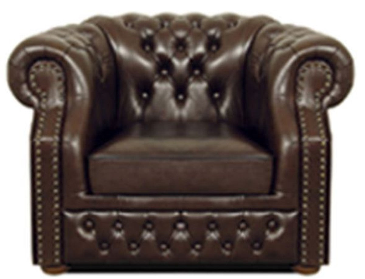 Echtleder Sessel Dunkelbraun 120 x 90 x H. 80 cm - Chesterfield Sessel