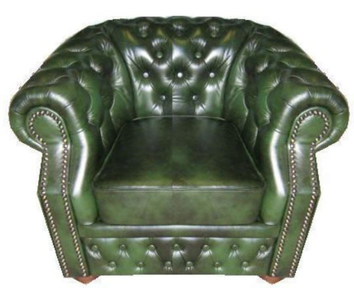 Echtleder Sessel Dunkelgrün 120 x 90 x H. 80 cm - Chesterfield Sessel