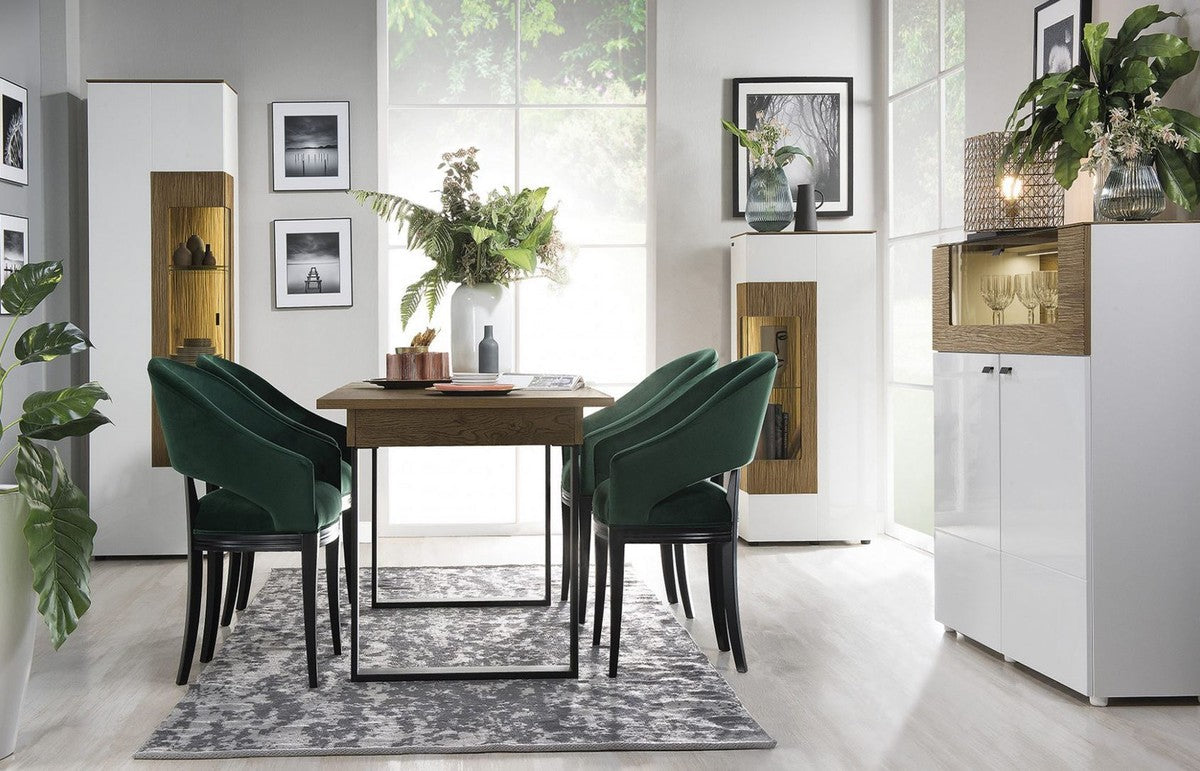 Eckvitrine Weiß / Braun 65,8 x 40 x H. 138,3 cm - Moderner Beleuteter Massivholz Vitrinenschrank - Wohnzimmer Schrank - Wohnzimmer Möbel