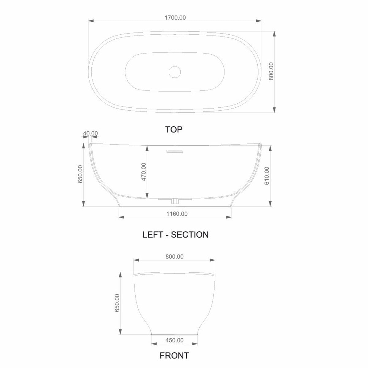 Freistehende Luxus Acryl Badewanne Dunkelgrün / Weiß 170 cm - Made in Italy