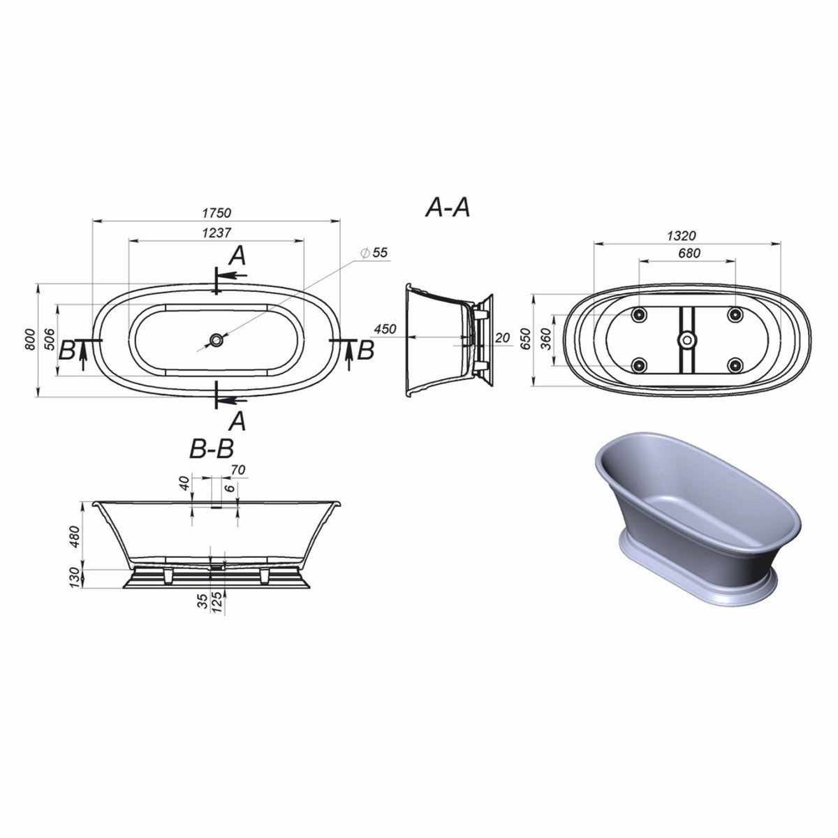 Freistehende Luxus Art Deco Badewanne Hochglanz Weiß 175 cm
