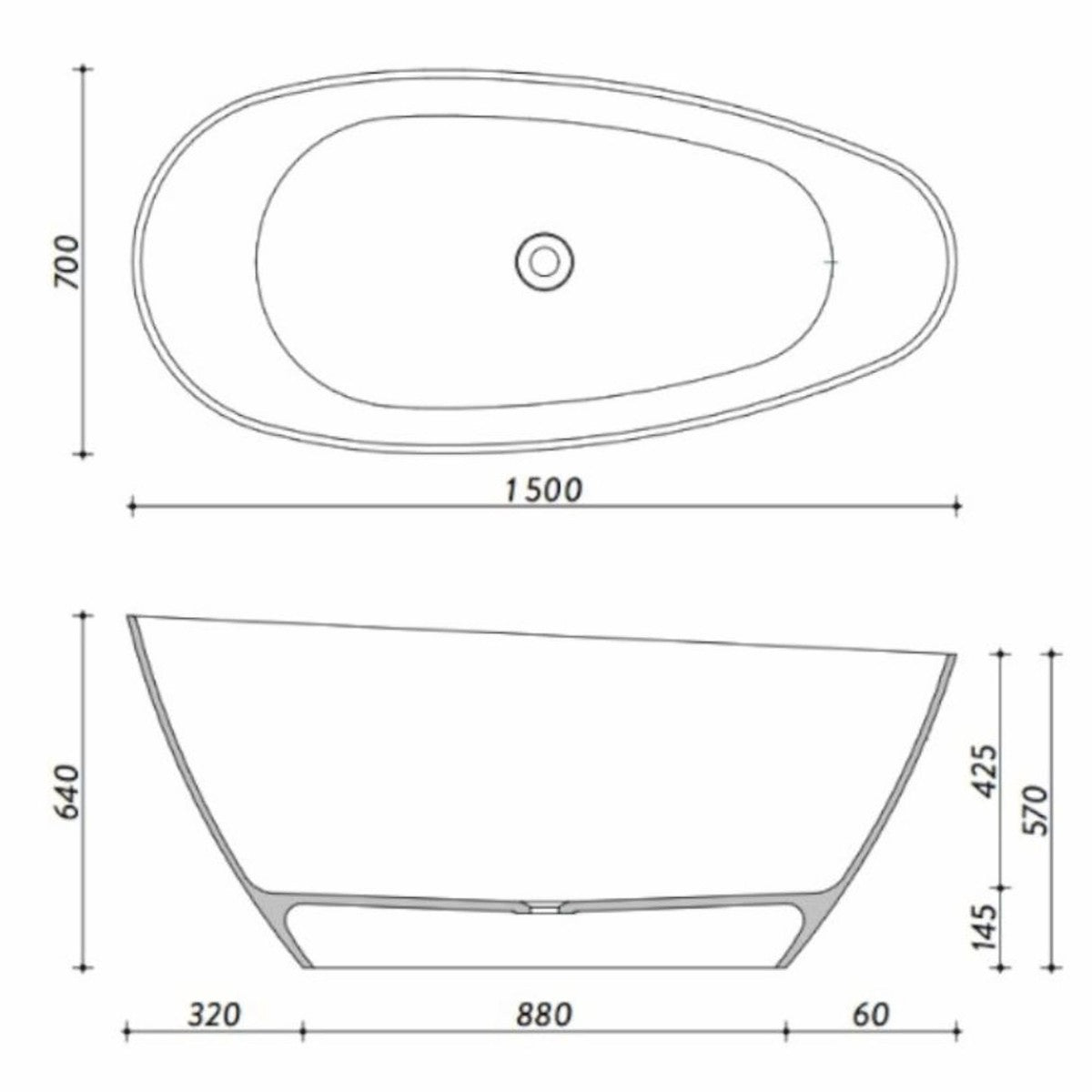 Freistehende Luxus Badewanne Matt Schwarz 150 cm - Badezimmer Interior