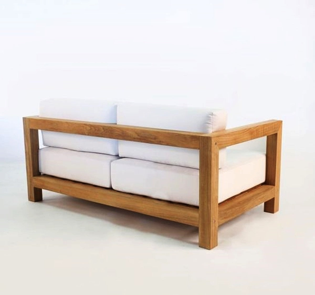 Garten 2-er Sofa Rustikal Boston Weiss-Creme/Braun 140 x 40 x H70 cm - Eiche Massivholz - Echtholz Möbel Massiv