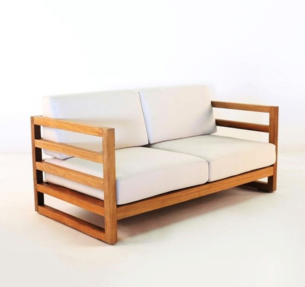 Garten 2-er Sofa Rustikal Miami Weiss-Creme/Braun 140 x 40 x H70 cm - Eiche Massivholz - Echtholz Möbel Massiv