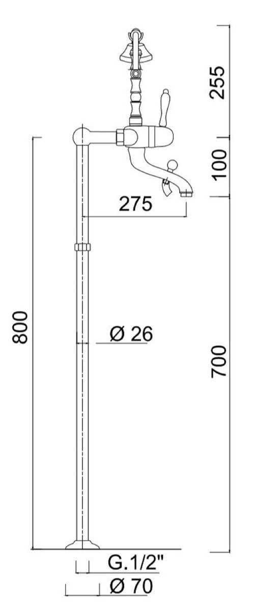 Jugendstil Badewannen Armatur Silber / Weiß H. 105,5 cm - Nostalgische Badezimmer Badewannen Armatur mit Brause und Standfüßen