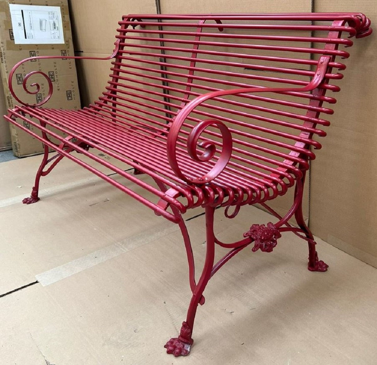 Jugendstil Gartenbank Rot 120 x 66 x H. 80 cm - Schmiedeeisen Garten Sitzbank - Schmiedeeisen Garten Möbel - Barock & Jugendstil Garten Möbel