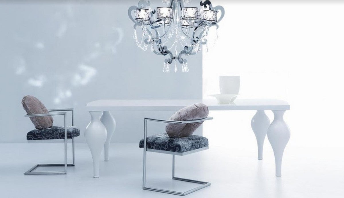 Neoklassik Esstisch Hochglanz Weiß 220 x 110 x H. 75,5 cm - Massivholz Küchentisch - Esszimmer Möbel im Neoklassischem Stil