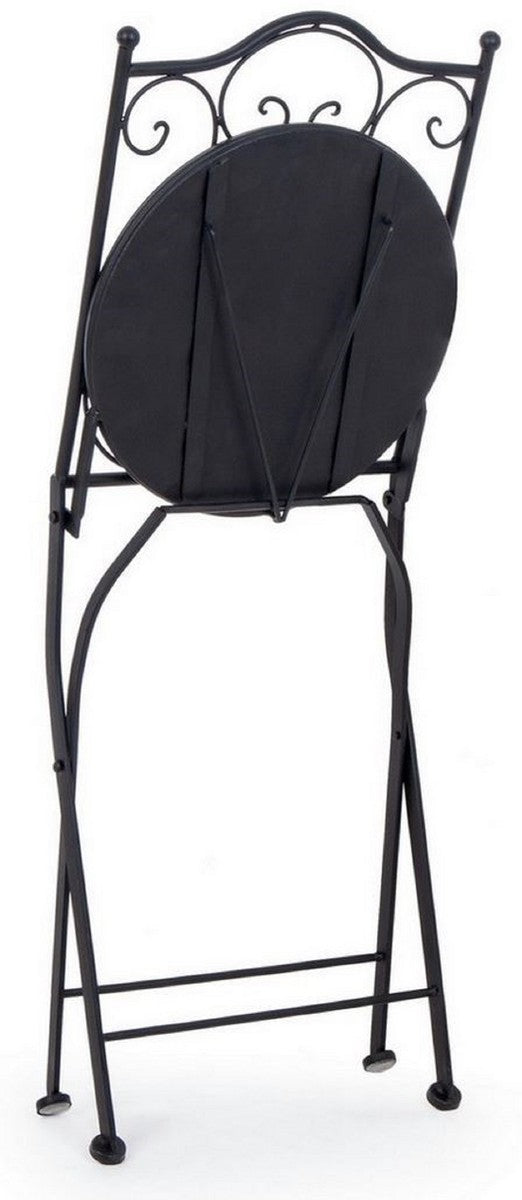 Jugendstil Gartenstuhl 6er Set Schwarz / Blau / Weiß 39 x 47 x H. 92 cm - Klappbare Stühle mit Keramik Platten - Nostalgische Garten & Gastronomie Möbel